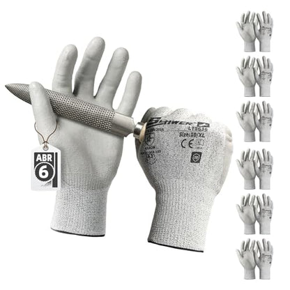 Schwer 6 Pairs ANSI A2 Cut Resistant Work Gloves with Certified Level 6 Ultra Abrasion Resistance, Safety Gloves with Grip for General Use, Construction, Gardening, Mechanic, 3D-Comfort, LT5636, XL - size: X-Large, style: 6 Pairs