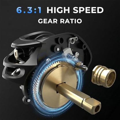 Fishdrops Luna Baitcasting Reels Lightweight & Smooth Design, 12.12 LB Max Drag, Classic Gear Ratio 6.3:1 Low Profile Bait Caster, Anti-Corrosion Baitcasting Fishing Reels - color: Right Hand