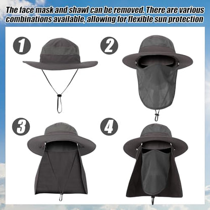 4 Pack Sun Hats for Men Women UPF 50+ Wide Brim Fishing Bucket Hat Summer Outdoor UV Protection Adjustable Neck Flap - color: Camouflage Green, Camouflage Blue, Gray, Blue