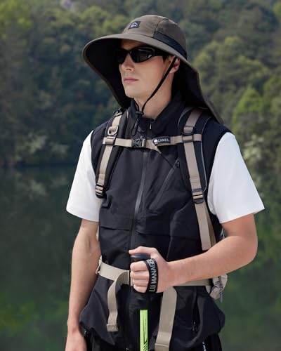 HUAMULAN Men Summer Sun Hat Women Safari Wide Brim Fishing Hats UV Protection Neck Flap Bucket Gardening Hiking Hunting Cap - color: Armygreen With Black Mesh