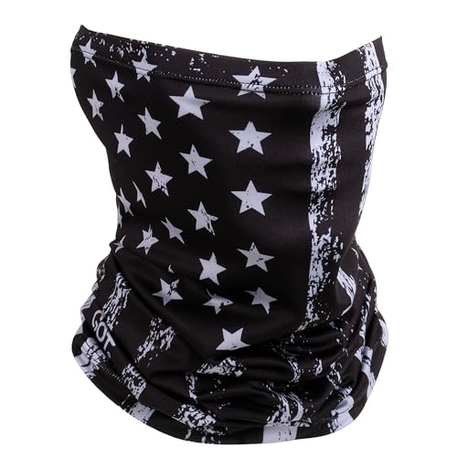 UPF 50+ Fishing Neck Gaiter - UV Face Mask Sun Protection for Men Women | Moisture-Wicking, Quick-Drying, Built-in SPF, UVA/UVB Blocking, Hunting Camo Design, Versatile Headwear - color: Black American Flag