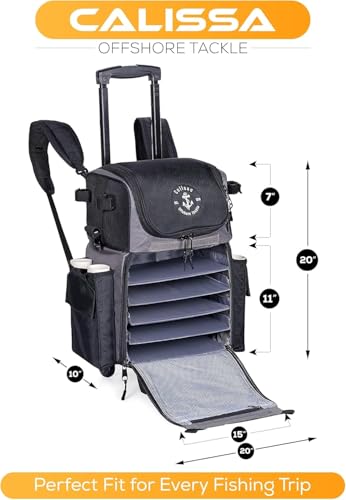 'Recon' Rolling Fishing Backpack, Tackle Box Storage Bag - Non-Corrosive Fishing Tackle Bag with (5X) 3650 Boxes - Fisherman Gifts for Men, Bags, Backpacks and Box Organizer