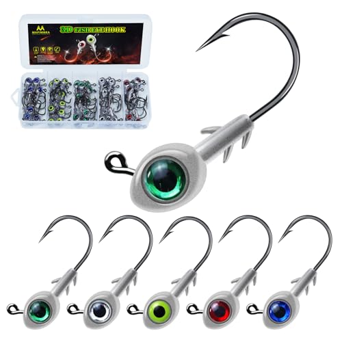 3D Fish Eye Jig Heads, 5 Colors with Lifelike Eyes, Multi Weights, Barbed Fishing Hooks for Walleye Bass Crappie - size: 3.5g(1/8oz)-50pcs