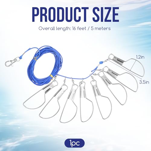 Skrfren Fish Stringer 16.4 ft Fishing Stringer for Caught Fish, Fishs Holder Rope with 8 Rotating Snap Lock and Ground Anchor for Trout Bass Salmon Walleye