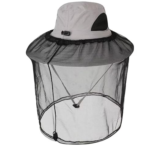 Mosquito Fishing Safari Mesh Net Hat with Neck Flap, Sun Protection Women Men Bug Cap, Hidden Netting Boonie - color: Light Gray Black