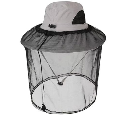 Mosquito Fishing Safari Mesh Net Hat with Neck Flap, Sun Protection Women Men Bug Cap, Hidden Netting Boonie - color: Light Gray Black