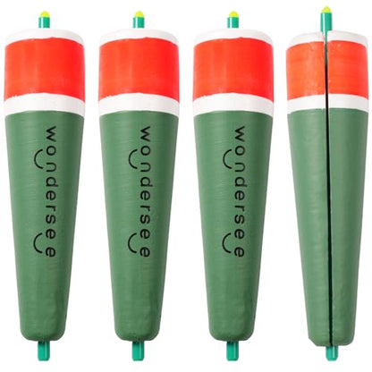 wondersee Fishing Floats Weighted Slotted Peg Popping Floats Slip Bobbers, Pack of 4 - color: Green, size: 5in.