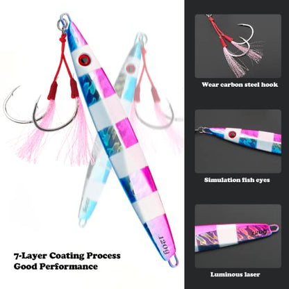 Fishing Jigs Vertical Saltwater Jigs Vertical Jigging Spoon Fishing Tuna Lures Boat Fishing Artificial Lures for Tuna, Grouper, Dogtooth, Snapper, Bass, Salmon/60g, 80g,120g - color: colorful