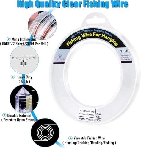 Clear Fishing Wire, Monofilament Fishing Line, Clear String for Hanging, Invisible Strong Wire Nylon Thread for Hanging Balloon Garland Picture Decorations - size: 0.3mm/820ft/12lb