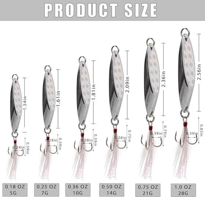 Spoon Lure Jigging Fishing Lures,Sinking Metal Luminous Spoons Hard Bait Saltwater with Treble Fishing Hooks for Salmon Bass Fishing Tackle - size: 1/2oz (14g) - 6pcs