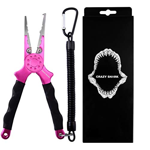 Professional Saltwater/Fresh Water Aluminum Fishing Pliers Tungsten Carbide Cutters Hook Remover with Sheath and Lanyard - color: Pink.t