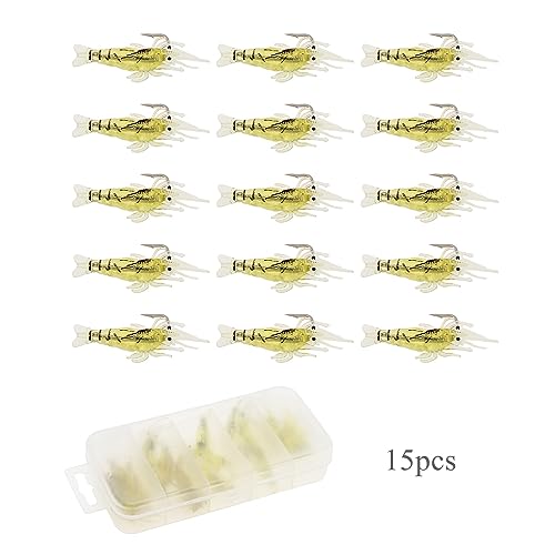 15pcs Shrimp Bait Hooks, Soft Prawn Fishing Lures Simulation Lure for Trout Bass Salmon