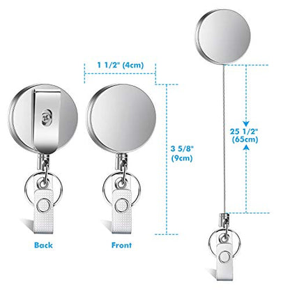 Selizo 4 Pieces Retractable Badge Holder Heavy Duty Badge Reels ID Holder with Keychain Ring Clip for ID Card Carabiner Key Card Work Badge - color: Silver