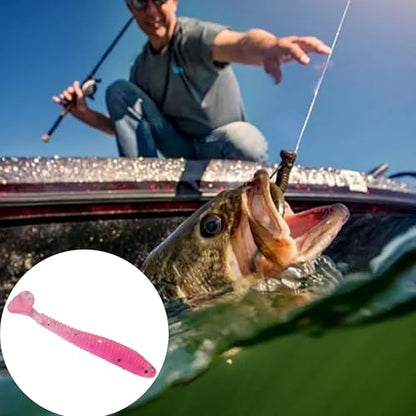 50PCS 5cm Soft Plastic Fishing Lures, PVC Paddle Tail Swimbaits for Bass Trout Walleye Crappie, T-Tail Grub Worm Baits Tackle Accessory - color: Pink