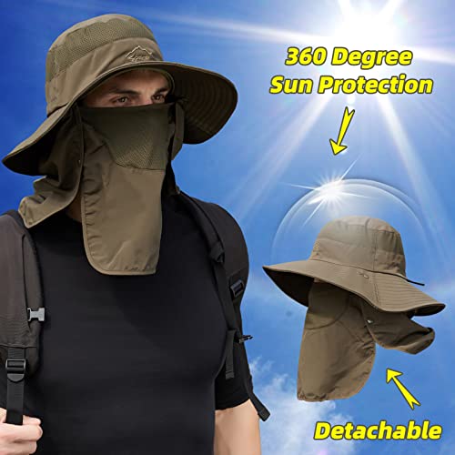 Fishing Hat for Men Sun Protection Hat with Removable Mesh Face Neck Flap Cover Windproof Strap for Men and Women - color: Green