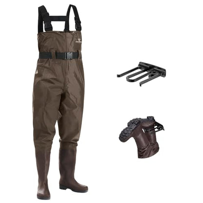 FISHINGSIR Fishing Waders for Men, 2-Ply Nylon/PVC Waterproof Women Chest Wader with Boots, Bootfoot Hunting Waders - color: Brown, size: M11