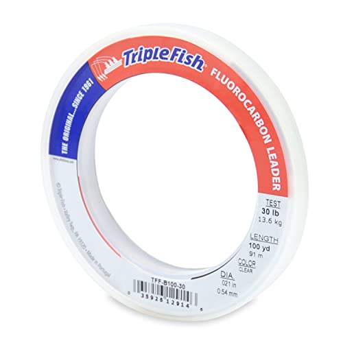 Triple Fish 100% Fluorocarbon Fishing Leader - Clear Invisible Strong and Heavy Duty Highly Abrasion Resistant, Fast Sinking Freshwater & Saltwater - style: 30 Lb, 100 Yd Bracelet