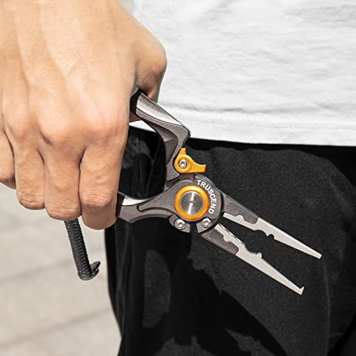 TRUSCEND Easy Use Lockable Fishing Pliers with Tungsten Carbide Cutter, Innovative Ergonomic Handy Handle, Saltwater Corrosion Resistant Teflon Coated Fishing Tool, Light Multi-Function Fishing Gear - color: D-gray