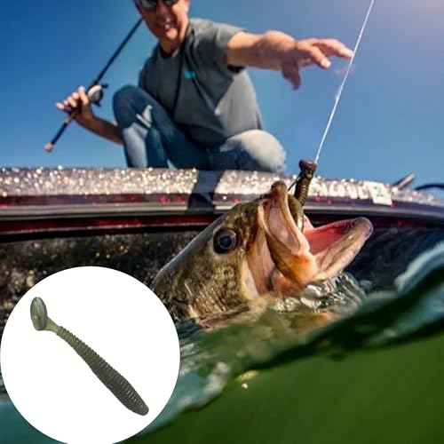 50PCS 5cm Soft Plastic Fishing Lures, PVC Paddle Tail Swimbaits for Bass Trout Walleye Crappie, T-Tail Grub Worm Baits Tackle Accessory - color: Dark Brown