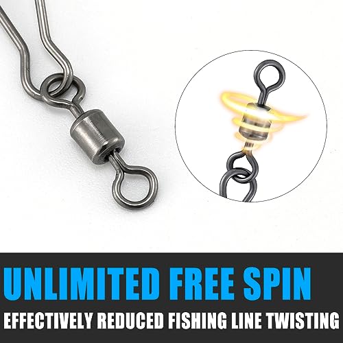 Dr.Fish 20 Pack Fishing Speed Clips with Barrel Swivel, Stainless Steel Lure Quick Clips Snap Swivels Freshwater - size: #2-95LB