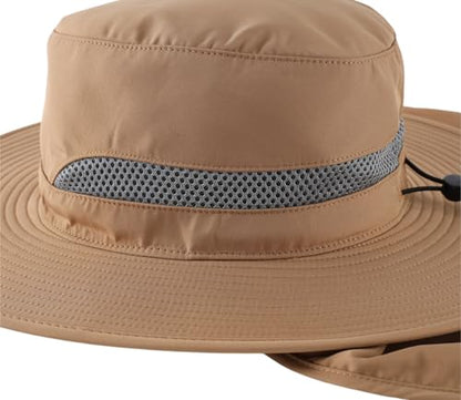 Connectyle UPF 50+ Wide Brim Sun Hat for Men Women UV Protection Fishing Hat with Neck Flap Outdoor Safari Bucket Hiking Hats - color: Dark Khaki