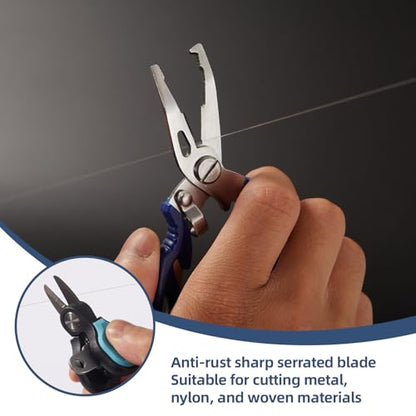 4pc Fishing Tool Kit, Fishing Serrated Scissors , Multifunctional Pliers, Lip Gripper,Retractable lanyard, Resistant Saltwater Accessories & Equipment, for Hook Remover, Inshore & Nearshore