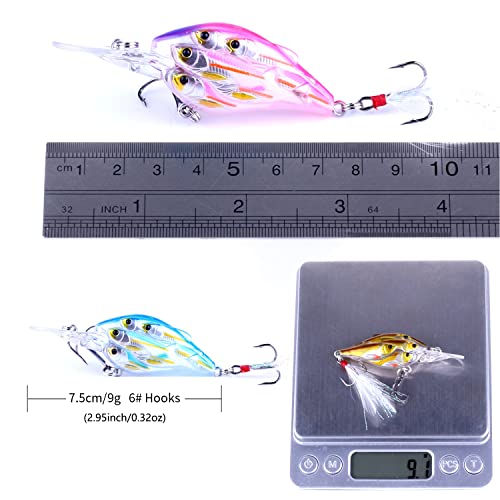CrankBaits Fishing Lures CrankBait of Bass,Topwater Lures for Freshwater and Saltwater Shallow Water Deep Diving Swimbait,Topwater Bait for Trout Bass Fishing Lure,5pcs/Box