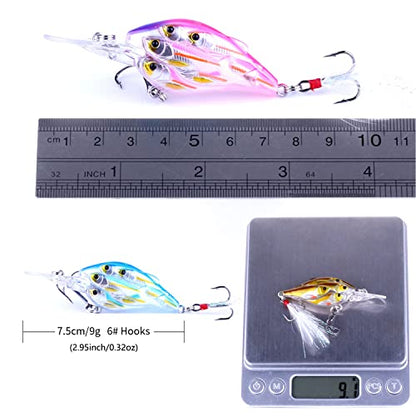 CrankBaits Fishing Lures CrankBait of Bass,Topwater Lures for Freshwater and Saltwater Shallow Water Deep Diving Swimbait,Topwater Bait for Trout Bass Fishing Lure,5pcs/Box