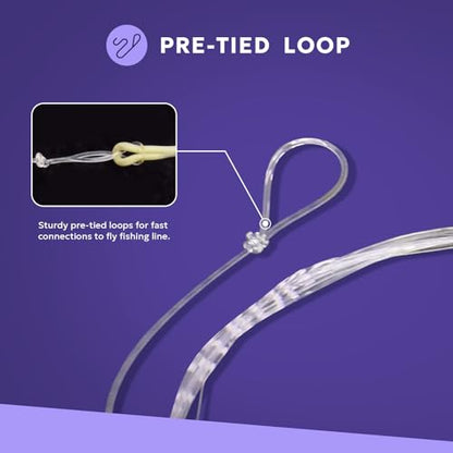 SF 3 Packs Pre-Tied Loop Fly Fishing Tapered Leader Fluorocarbon 7.5FT 9FT 12FT 0X 1X 2X 3X 4X 5X 6X 7X - color: Clear-3Packs, size: 9FT-2X