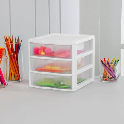Sterilite 18-Pack Clearview 3-Drawer Cart, Small Plastic Storage Organizer Drawers, White - Organizing Drawer Containers for Bathroom, Closet, Kitchen, and Bedroom - size: 18 Packs