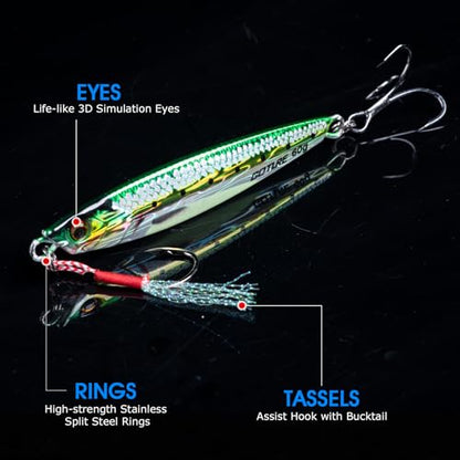 Goture Fishing Jigs, 40g 60g 80g Vertical Jig Saltwater Freshwater, Jig Fishing Lures with Assist Hook and Treble Hook, 5PCS Jigging Spoon Lures, Speed Fast Fall Jigs for Tuna,Salmon,Bass - color: A:5pcs Fishing Jigs, size: 60g