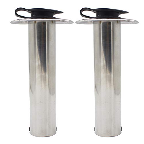 X-Haibei 2Pcs Flush Mount Fishing Rod Holders for Boat Stainless Steel 0 Degree Holders with Rubber Cap for Marine