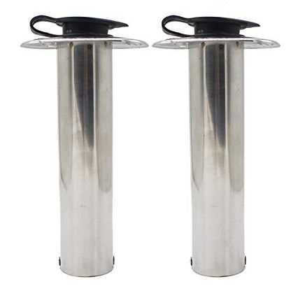 X-Haibei 2Pcs Flush Mount Fishing Rod Holders for Boat Stainless Steel 0 Degree Holders with Rubber Cap for Marine