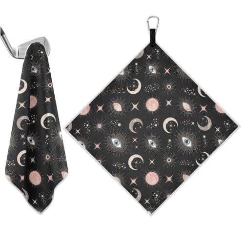 Evil Eyes Moons Black Print Magnetic Golf Towel for Men, 17.7"x17.7" Golf Bag Towel with Hidden Magnet & Carabiner Clip, Heavy Duty Golf Club Cleaner - color: Evil Eyes Moons Black