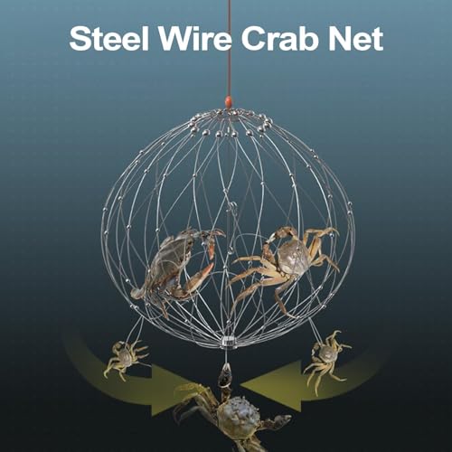Soft Fishing Net Automatic Opening Closing Soft Steel Wire Multi-Functional | Fishing Accessories Fishing Net Multi-functional for Crabbing Lobster Crayfish Outdoor Inland Saltwater Lake River Mar - size: Diameter 52cm