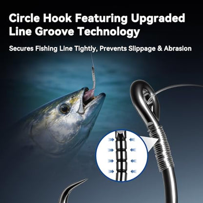 Circle Hooks with Line Groove,Big Game Heavy Duty 5X Strong Fishing Hooks,High Carbon Alloy Steel Live Bait Fish Hooks for Saltwater Freshwater Tuna, Marlin,Shark, Catfish Size 6/0-12/0 - size: 9/0_4pcs