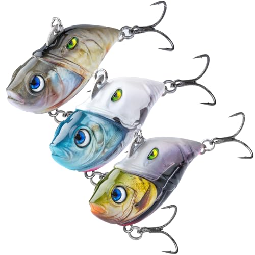 HANDING 3PCS Rattling Lipless Crankbait, Bass Fishing Lure for Freshwater and Saltwater, Fast Sinking, Mustad Hook, Angler's Gift, for Crappie Trout, 3/8oz, 1/2oz and 1oz - color: A5-2.6in 1.0oz