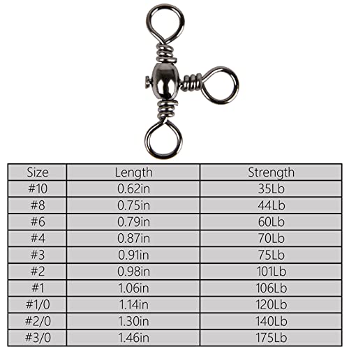 Dr.Fish 30 Pack Fishing 3 Way Swivels, 35-175LB, Three Way Barrel Swivels Fishing Tackle Catfish Rig - size: #7-53LB