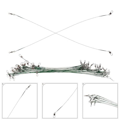 Toyvian 40pcs Heavy Duty Steel Wire Fishing Leaders with Double Locking Swivels and Snaps Bite Resistant Fishing Line Kit for Saltwater and Freshwater Anglers Multiple Lengths