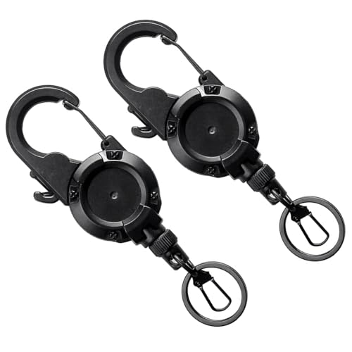 2pcs Fly Fishing Retractor with 26inch Cord Locking Keychain Badge Holder for Anglers Fishing Tool Wire Lanyard with Line Cutter