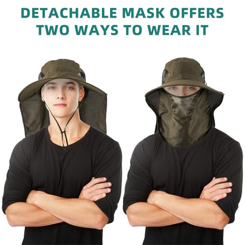 Cuffbow 3 Pcs Sun Hat for Men Women with Neck Flap Breathable Wide Brim Bucket Hat UV Protection UPF 50+ Fishing Hiking - color: Dark Gray, Gray, Army Green