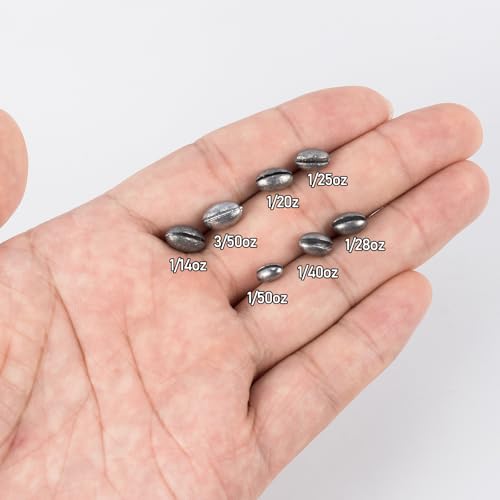 Dr.Fish 100 Pack Oval Split Shot Sinkers, Lead Fishing Weight Clip On Fishing Line Tackle Fly Fishing Freshwater Crappie Trout - size: 1/50oz