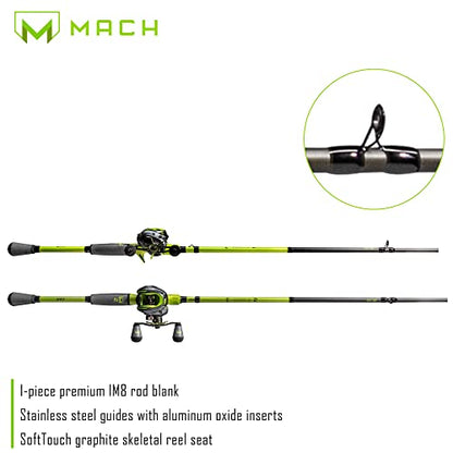 Lew's MACH 2 Baitcast Reel and Fishing Rod Combo, IM8 Graphite Blank Fishing Rod, Winn Dri-Tac Ultra Handle, Black/Green - size: 7'3"