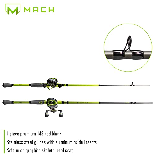 Lew's MACH 2 Baitcast Reel and Fishing Rod Combo, IM8 Graphite Blank Fishing Rod, Winn Dri-Tac Ultra Handle, Black/Green - size: 7'0"