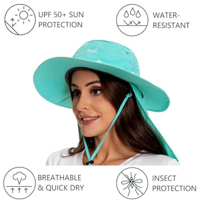 BASSDASH UPF 50+ Mosquito Sun Hat with Hidden Head Net and Neck Flap for Men Women Outdoor Fishing Hiking Camping - color: Turquoise