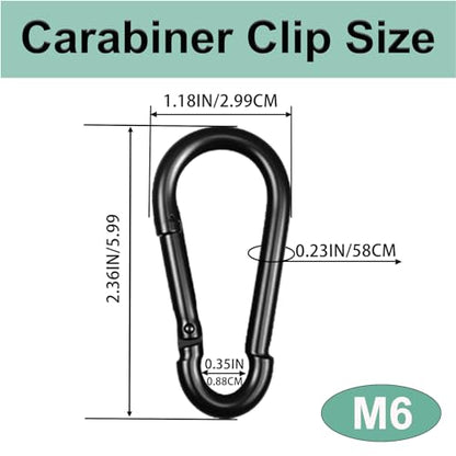 Black Carabiner, Heavy Duty Galvanized Steel Spring Snap Hook Carabiner Clips with 260LBS Holding Capacity, Ideal for Outdoor, Hammock, Swing and Travel (12PCS M6 2.4Inch) - size: 12PCS-M6, style: Black