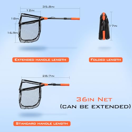KastKing Pontus Fishing Net, Foldable & Lightweight Landing Net with Built in Length Scale, Strength Aluminum Handle, Fishing Gear and Gift for Men - style: Hoop Size: 18"(extendable)