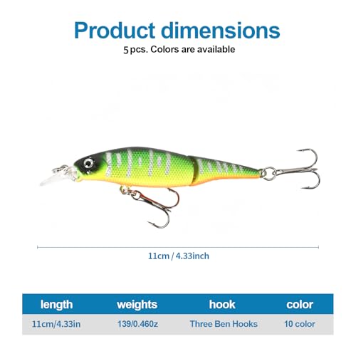 Whopper Fishing Lure for Bass：Popper Top Water Fishing Lures with Floating Rotating Tail Barb Treble Hooks Saltwater Freshwater Plopping Lures Kit - color: 5pcs hook tail