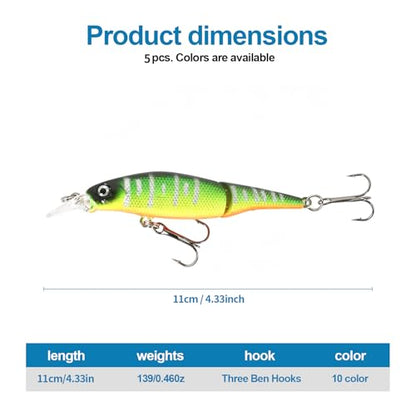 Whopper Fishing Lure for Bass：Popper Top Water Fishing Lures with Floating Rotating Tail Barb Treble Hooks Saltwater Freshwater Plopping Lures Kit - color: 5pcs hook tail