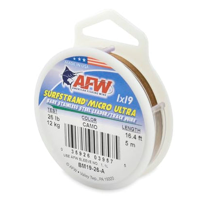 American Fishing Wire Surfstrand Micro Ultra Bare 1x19 Stainless Steel Leader Wire - Fishing Leader Line for Saltwater, 6.6lb Test - 61lb Test, Camo Color, 5m Length - style: 26 Lb / 5 M